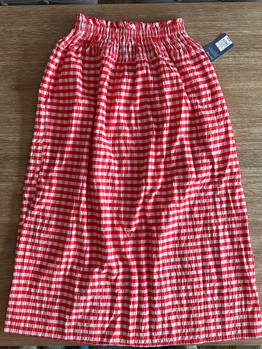 Universal Thread Red and White Gingham Elastic Waist Midi Skirt NWT